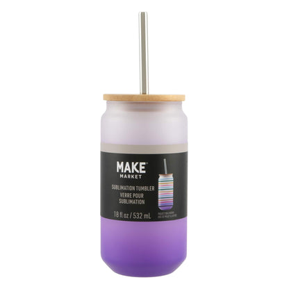 Lunabuddy™ Purple Frosted Glass Sublimation Tumbler by Make Market â€“ 18oz Drinkware with Bamboo Lid & Metal Straw - Designed for Custom Heat Transfer - Hand Wash Only - 12 Pack