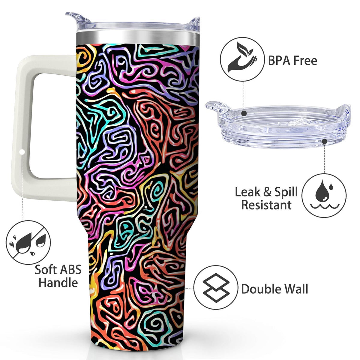 Lunabuddy™ Vibrant Abstract Pattern Stainless Steel Tumbler, 40oz