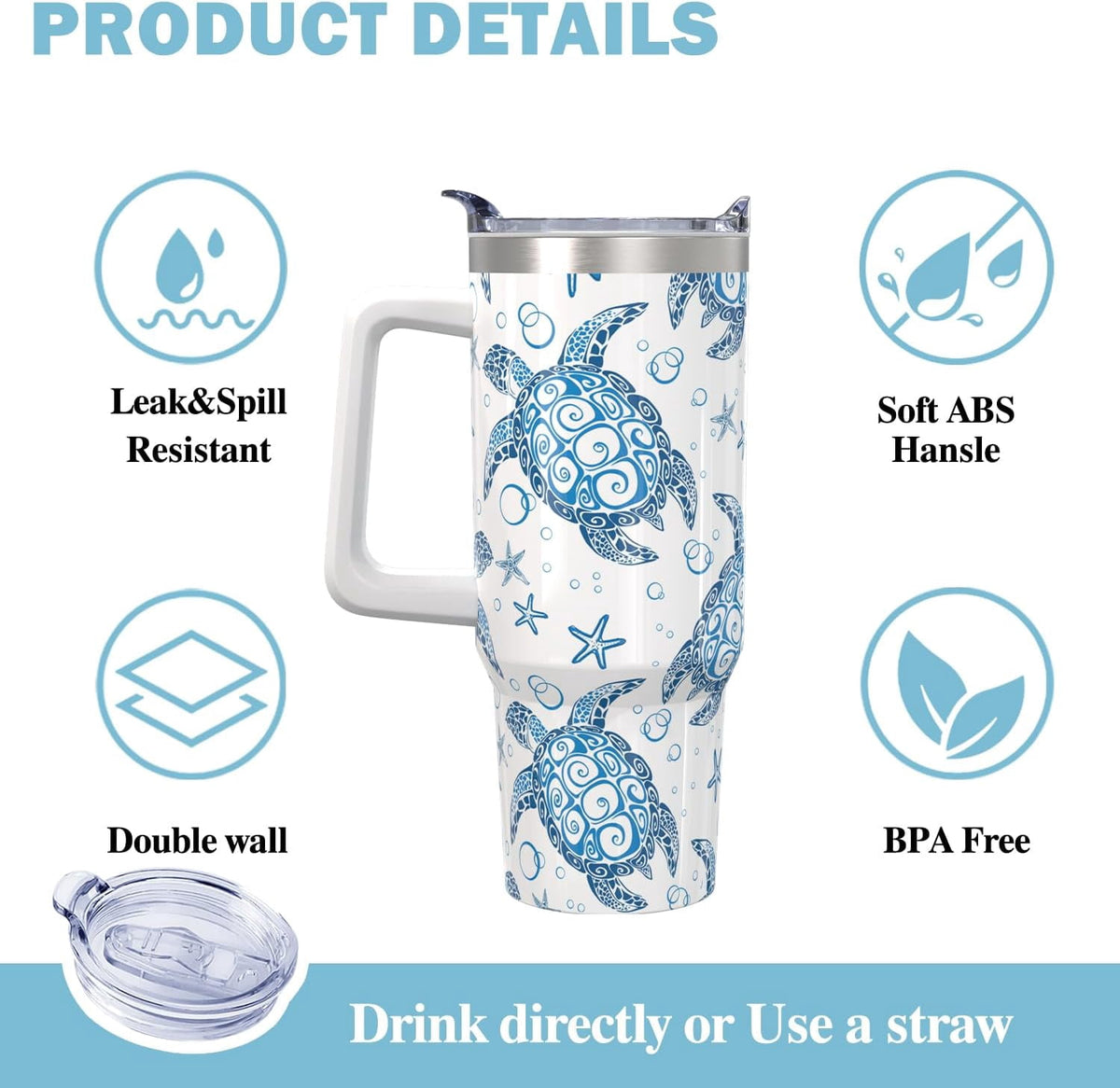 Lunabuddy™ 30oz Stainless Steel Sea Turtle Tumbler with Lid and Straw - Ocean Insulated Turtle Cup for Women''s Gifts