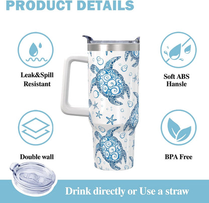 Lunabuddy™ 30oz Stainless Steel Sea Turtle Tumbler with Lid and Straw - Ocean Insulated Turtle Cup for Women''s Gifts