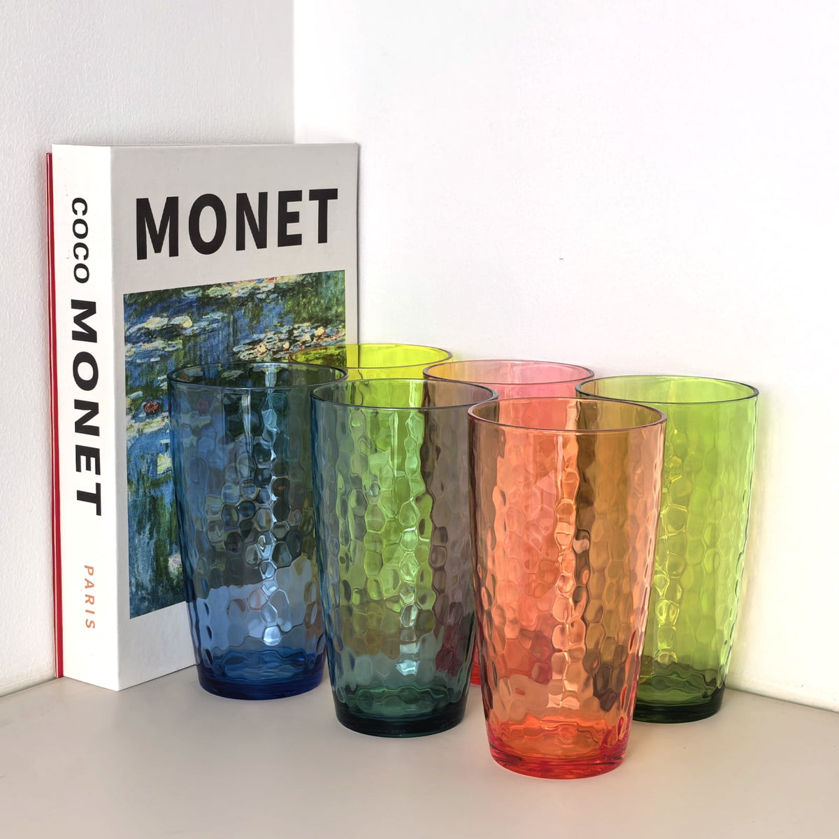 Lunabuddy™ Yalilong 20-Ounce Plastic Tumbler Acrylic Drinking Glasses, Reusable Plastic Cups, Stackable, BPA-Free, Shatter Proof, Dishwasher Safe, Set of 6 (Multicolor)