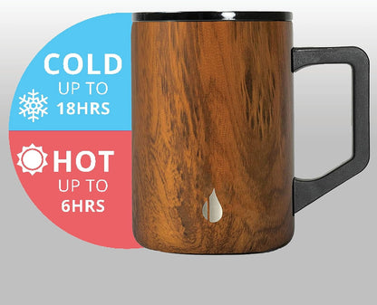 Lunabuddy™ Elemental Summit Insulated Coffee Mug with Lid & Handle, Insulated Vacuum Camp Coffee Cup, Triple Wall Stainless Steel Travel Mug, Hot and Cold Thermal Coffee Tumbler, 16oz - Teakwood