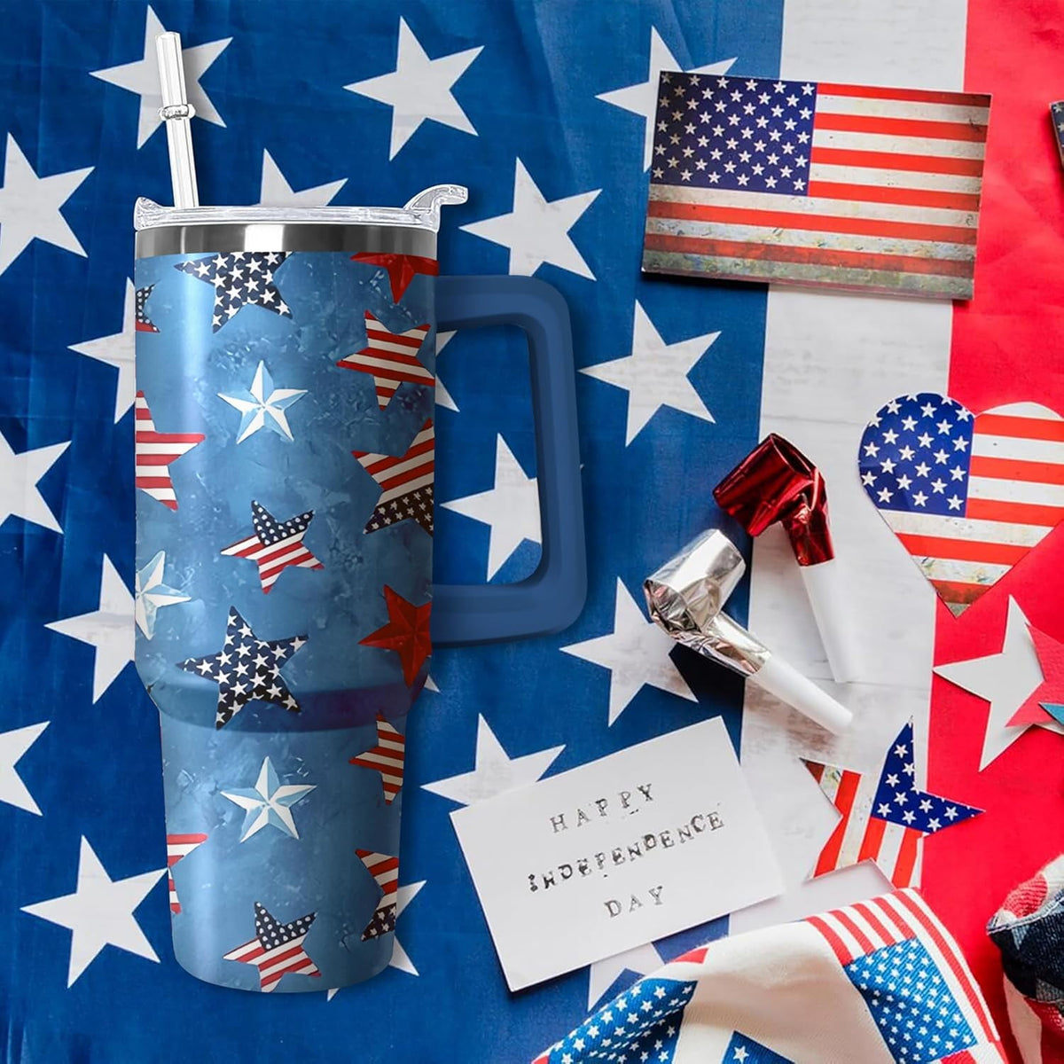 Lunabuddy™ 40oz American Flag 4th of july Tumbler With Handle and Straw, Gifts For Memorial Day Veterans day Independence day, Patriots Coffee Mug Water Bottle, Labor Day Stainless Steel Insulated Cup