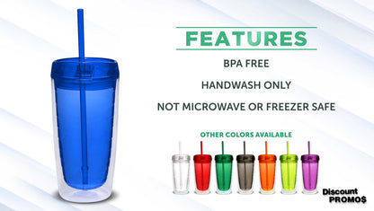 Lunabuddy™ Double Wall Acrylic Tumblers 16 oz. Set of 10, Bulk Pack - BPA Free, Perfect for Iced Coffee, Soda, Other Hot & Cold Beverages - Blue