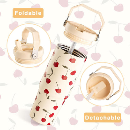 Lunabuddy™ Cherry Tumbler, Cherry Gifts for Women 30 oz Tumbler with Handle and Flip Straw Stainless Steel Insulated Cup Travel Mug Water Bottle