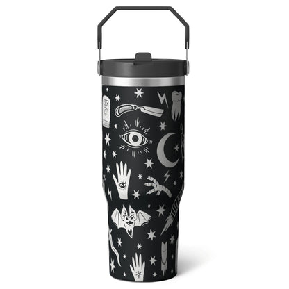 Lunabuddy™ 1pc Halloween Skull 30oz Tumbler with Straw & Handle - Insulated