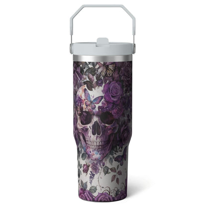 Lunabuddy™ 1pc Halloween Skull 30oz Tumbler with Straw & Handle - Insulated Stainless Steel Cup | Holiday Gift for Man Women (Christmas, Valentine's, Birthday)