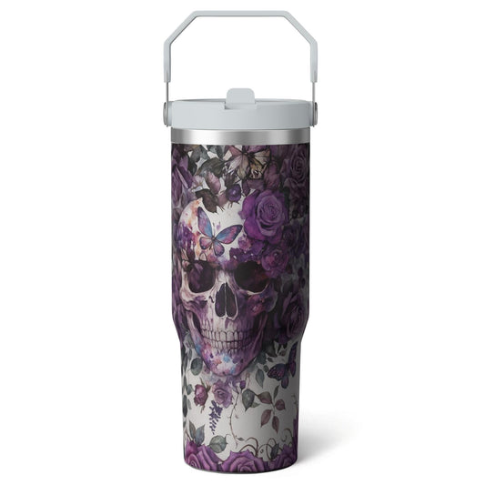 Lunabuddy™ 1pc Halloween Skull 30oz Tumbler with Straw & Handle - Insulated Stainless Steel Cup | Holiday Gift for Man Women (Christmas, Valentine's, Birthday)
