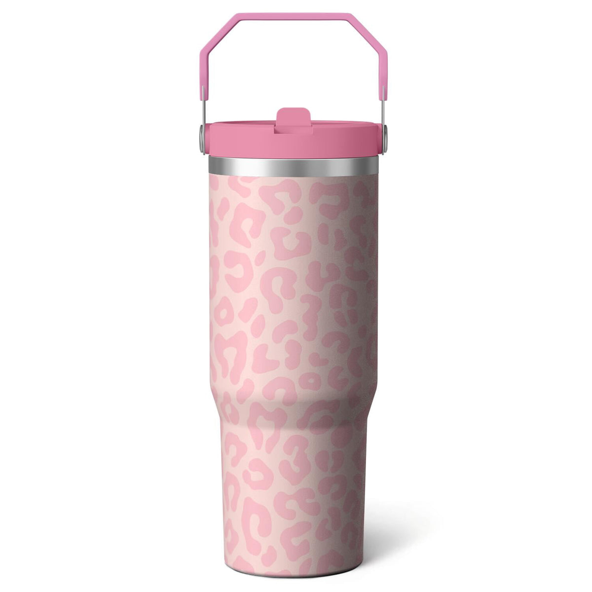 Lunabuddy™ 1pc Pink Leopard Print 30oz Tumbler with Straw & Handle - Insulated Stainless Steel Cup | Holiday Gift for Man Women (Christmas, Valentine's, Birthday)