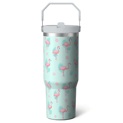 Lunabuddy™ 1pc Pink Leopard Print 30oz Tumbler with Straw & Handle