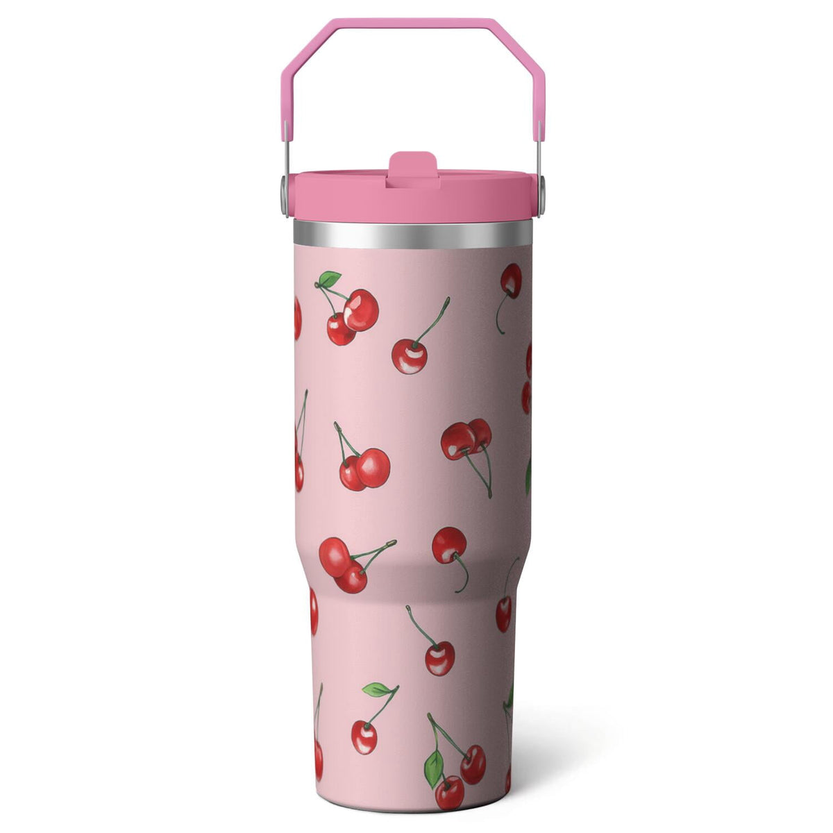 Lunabuddy™ 1pc cherry 30oz Tumbler with Straw & Handle - Insulated Stainless Steel Cup | Holiday Gift for Man Women (Christmas, Valentine's, Birthday)