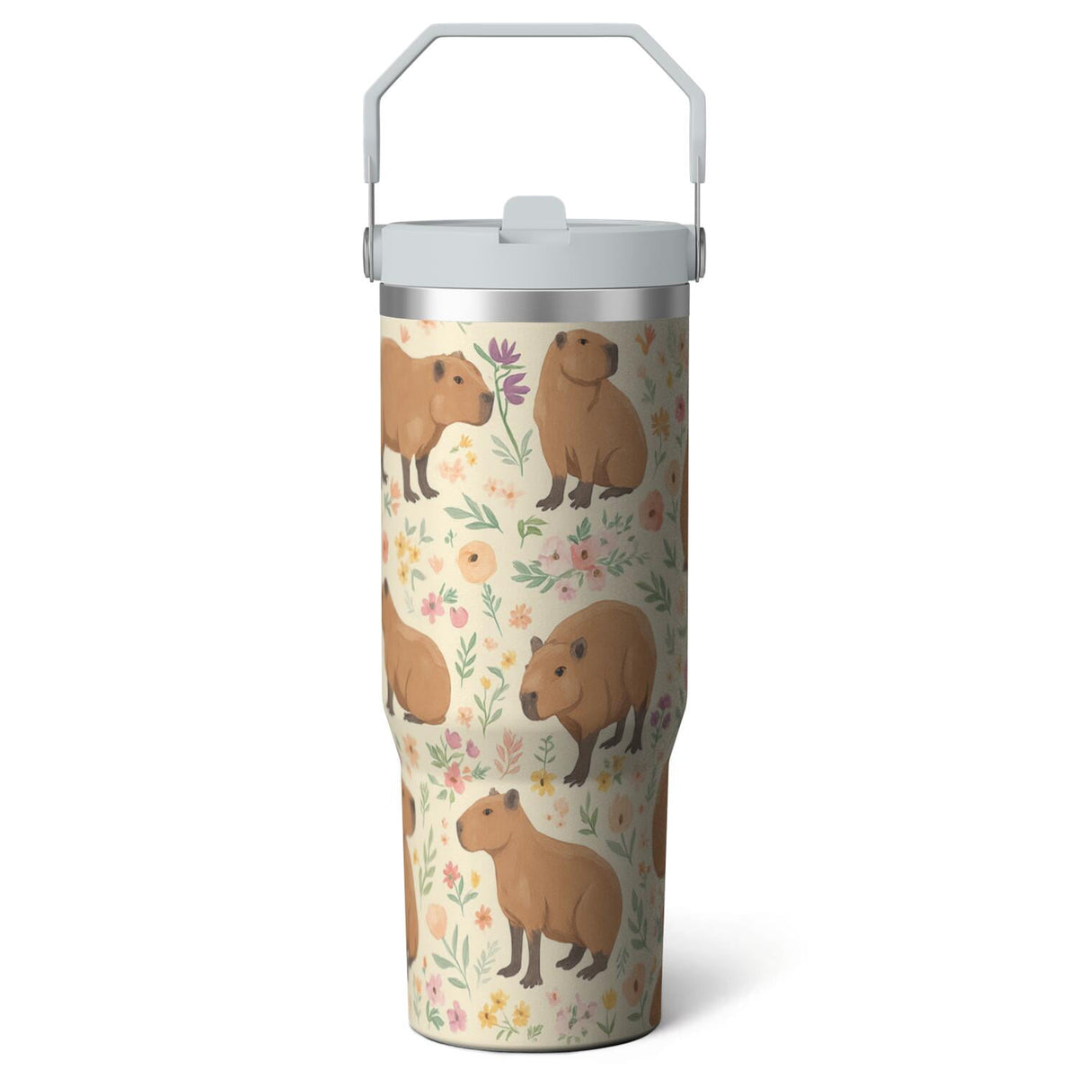 Lunabuddy™ 1pc Capibara 30oz Tumbler with Straw & Handle - Insulated Stainless Steel Cup | Holiday Gift for Man Women (Christmas, Valentine's, Birthday)