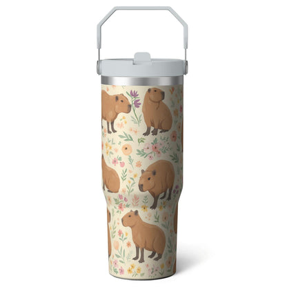 Lunabuddy™ 1pc Capibara 30oz Tumbler with Straw & Handle - Insulated Stainless Steel Cup | Holiday Gift for Man Women (Christmas, Valentine's, Birthday)