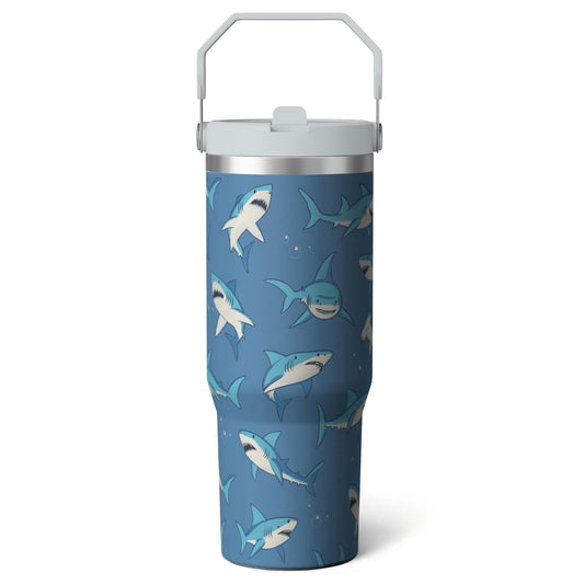 Lunabuddy™ 1pc shark 30oz Tumbler with Straw & Handle - Insulated Stainless Steel Cup | Holiday Gift for Man Women (Christmas, Valentine's, Birthday)