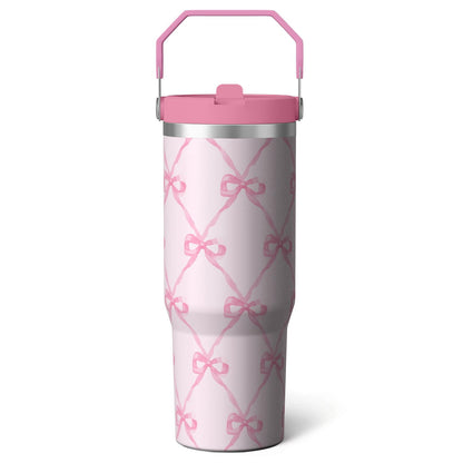 Lunabuddy™ 1pc Bow 30oz Tumbler with Straw & Handle - Insulated Stainless Steel Cup | Holiday Gift for Man Women (Christmas, Valentine's, Birthday)