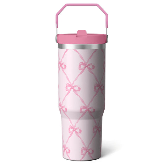 Lunabuddy™ 1pc Bow 30oz Tumbler with Straw & Handle - Insulated Stainless Steel Cup | Holiday Gift for Man Women (Christmas, Valentine's, Birthday)