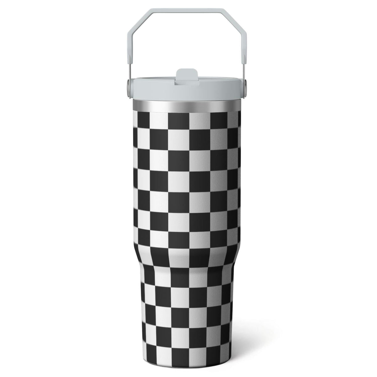 Lunabuddy™ 1pc Black and white grid 30oz Tumbler with Straw & Handle - Insulated Stainless Steel Cup | Holiday Gift for Man Women (Christmas, Valentine's, Birthday)