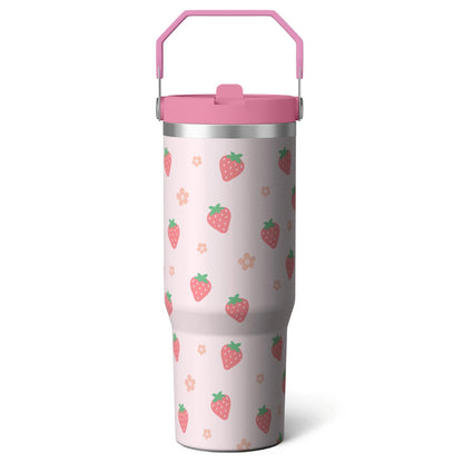 Lunabuddy™ 1pc Black and white grid 30oz Tumbler with Straw & Handle