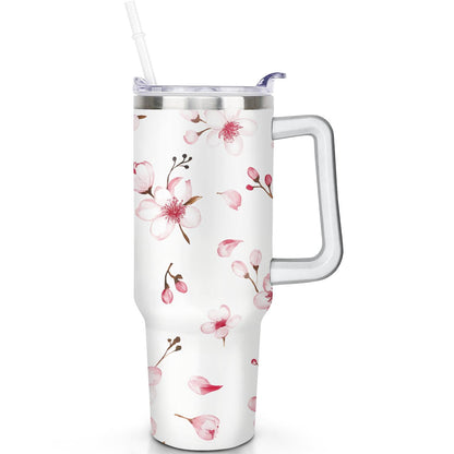 Lunabuddy™ 1pc cherry 40oz Tumbler with Straw & Handle - Insulated Stainless