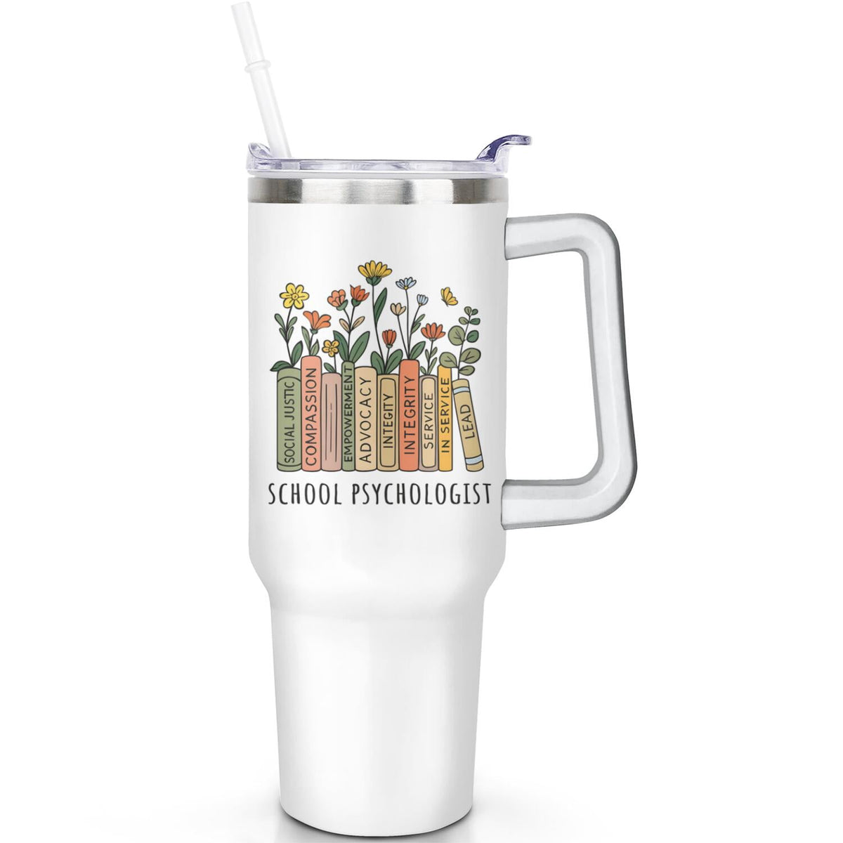 Lunabuddy™ 1pc daisy 40oz Tumbler with Straw & Handle - Insulated Stainless