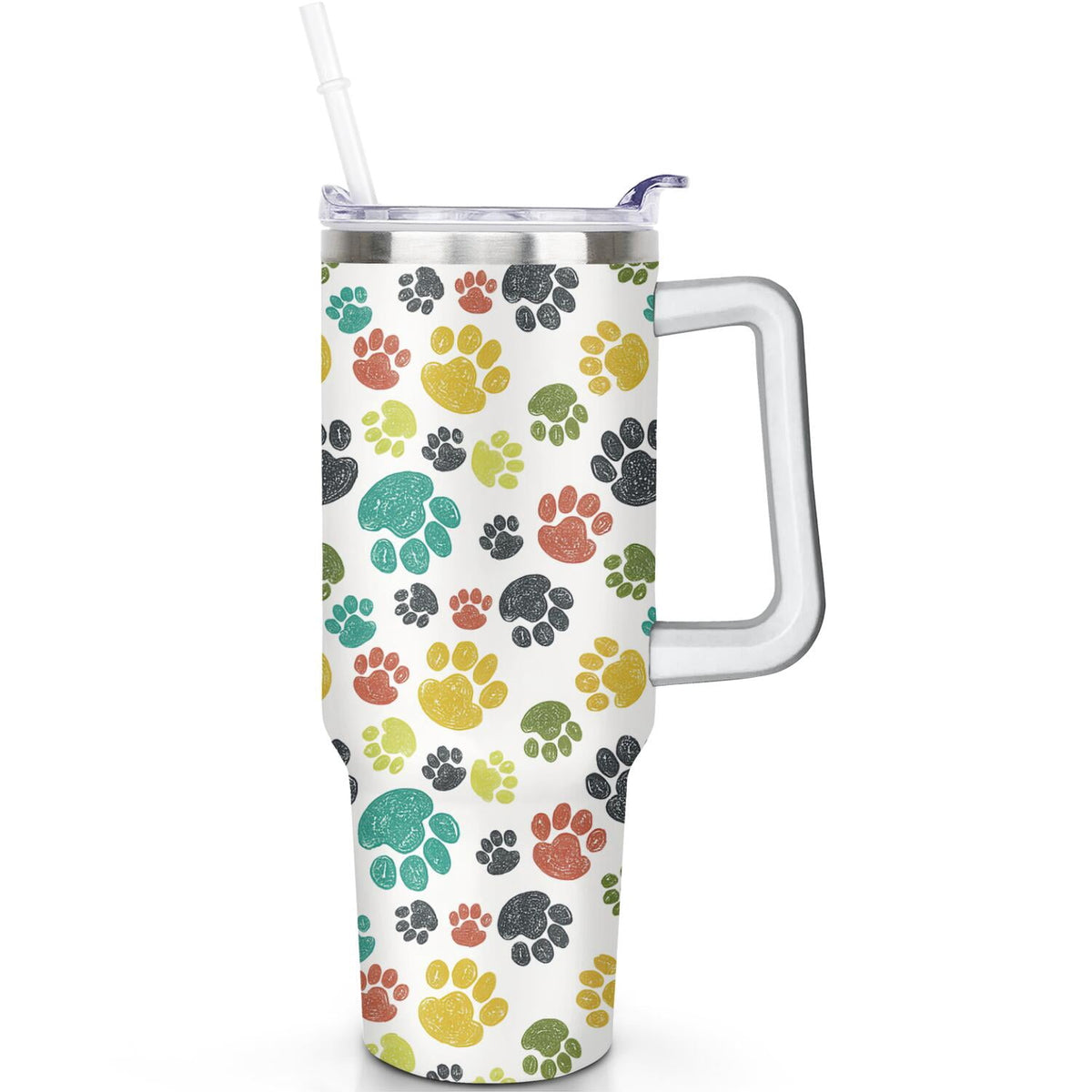 Lunabuddy™ 1pc Paw prints 40oz Tumbler with Straw & Handle - Insulated Stainless Steel Cup | Holiday Gift for Man Women (Christmas, Valentine's, Birthday)