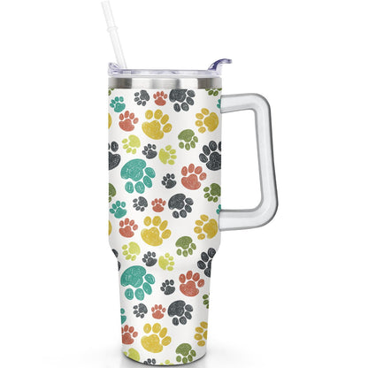 Lunabuddy™ 1pc Paw prints 40oz Tumbler with Straw & Handle - Insulated Stainless Steel Cup | Holiday Gift for Man Women (Christmas, Valentine's, Birthday)