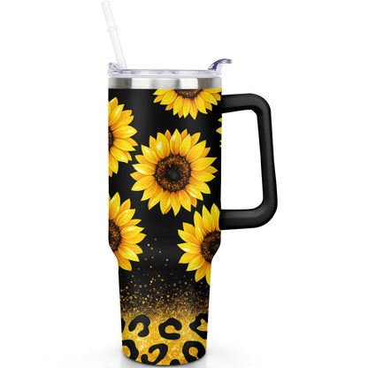 Lunabuddy™ 1pc Sunflower 40oz Tumbler with Straw & Handle - Insulated Stainless Steel Cup | Holiday Gift for Man Women (Christmas, Valentine's, Birthday)
