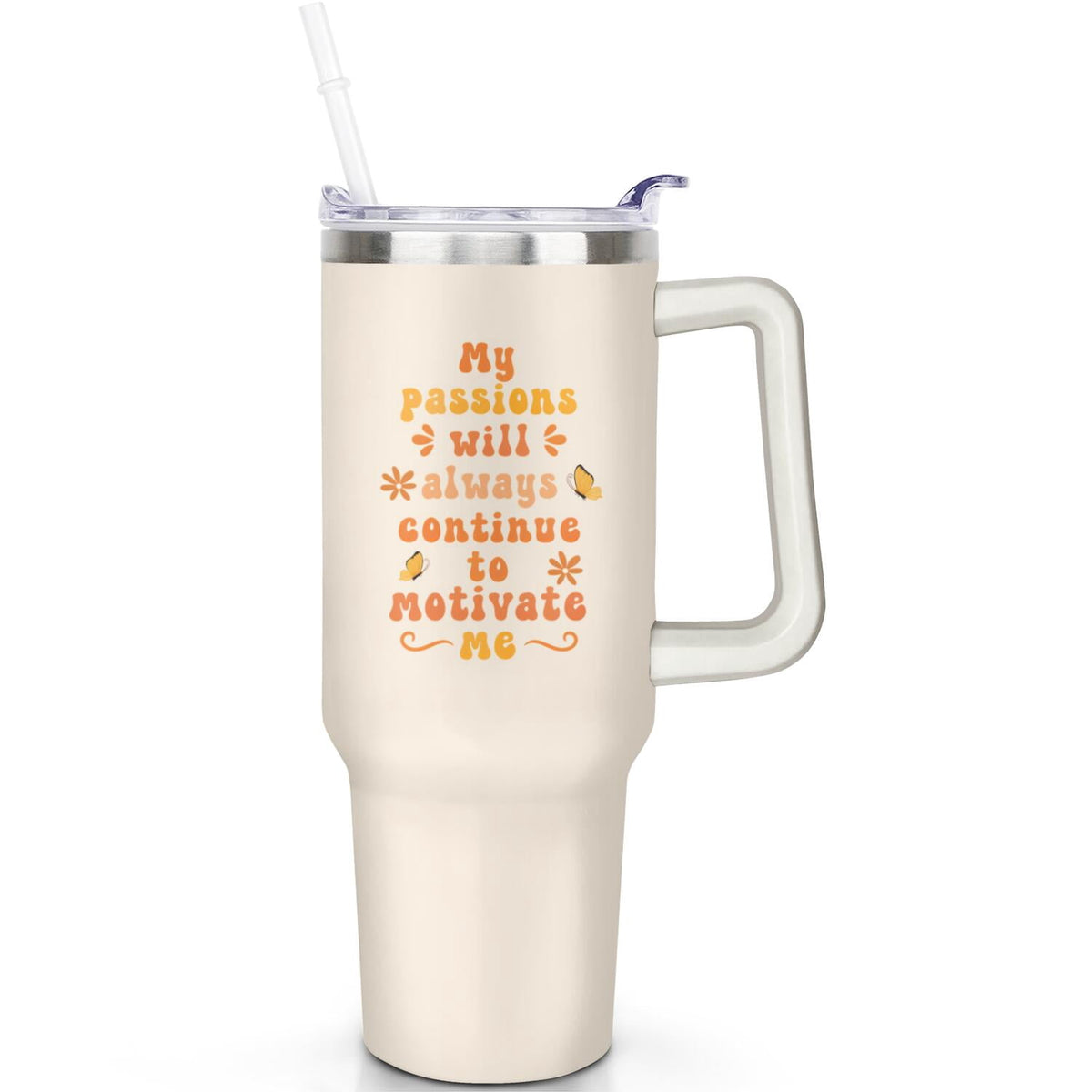 Lunabuddy™ 1pc daisy 40oz Tumbler with Straw & Handle - Insulated Stainless