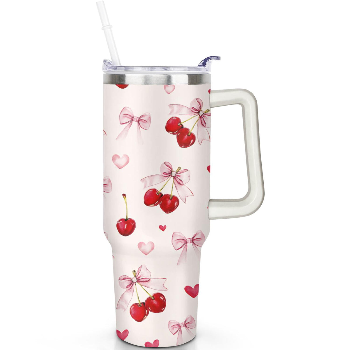 Lunabuddy™ 1pc cherry 40oz Tumbler with Straw & Handle - Insulated Stainless Steel Cup | Holiday Gift for Man Women (Christmas, Valentine's, Birthday)