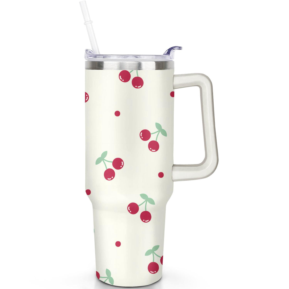 Lunabuddy™ 1pc cherry 40oz Tumbler with Straw & Handle - Insulated Stainless Steel Cup | Holiday Gift for Man Women (Christmas, Valentine's, Birthday)