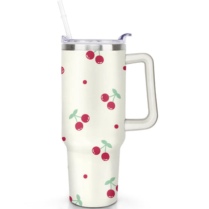 Lunabuddy™ 1pc cherry 40oz Tumbler with Straw & Handle - Insulated Stainless Steel Cup | Holiday Gift for Man Women (Christmas, Valentine's, Birthday)