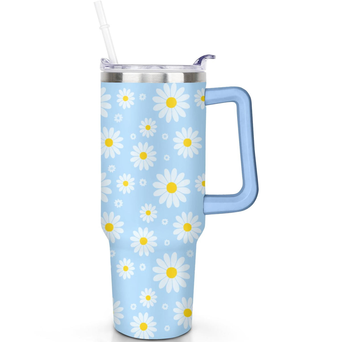 Lunabuddy™ 1pc daisy 40oz Tumbler with Straw & Handle - Insulated Stainless Steel Cup | Holiday Gift for Man Women (Christmas, Valentine's, Birthday)
