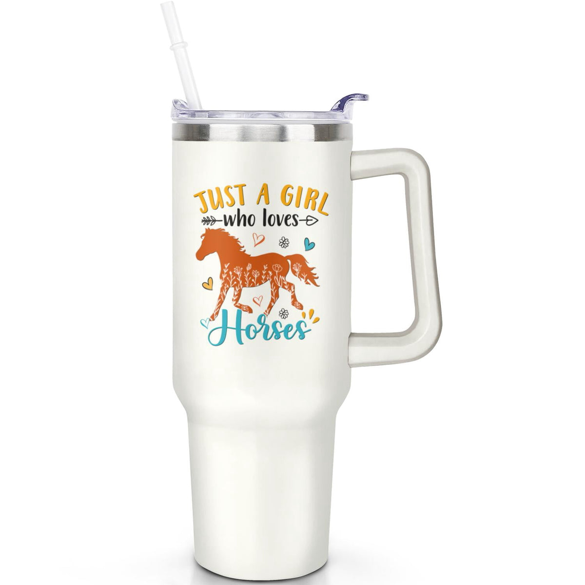 Lunabuddy™ 1pc daisy 40oz Tumbler with Straw & Handle - Insulated Stainless