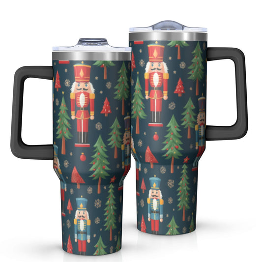 Lunabuddy™ 1pc nutcracker 40oz Tumbler with Straw & Handle - Insulated Stainless Steel Cup | Holiday Gift for Man Women (Christmas, Valentine's, Birthday)