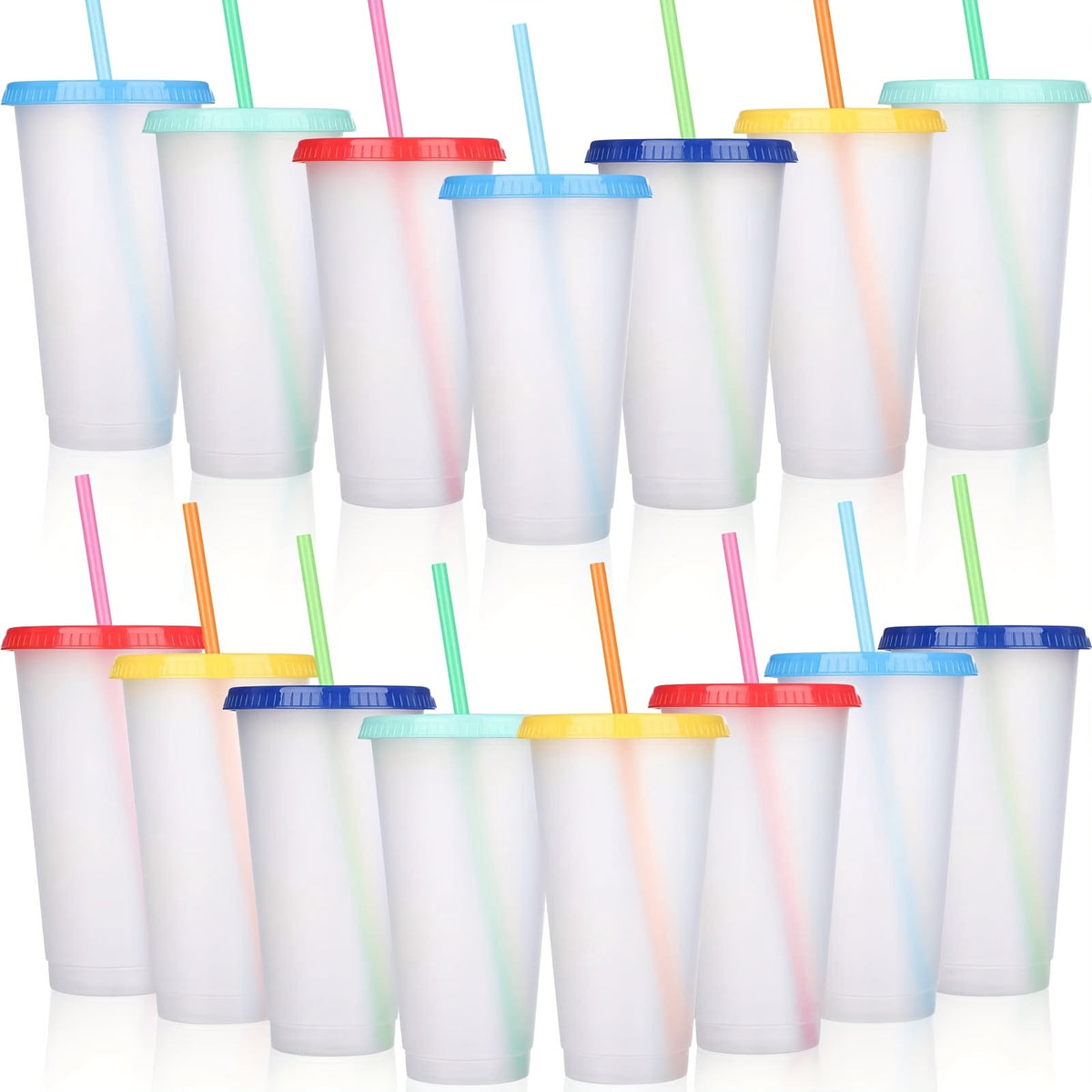 Lunabuddy™ 20 Pcs Reusable Plastic Travel Cups with Lids and Straws, 24 oz Iced Coffee Tumblers Set with Colorful Lids, BPA Free Lightweight Drinking Cups for Party Camping Birthday Gift Use