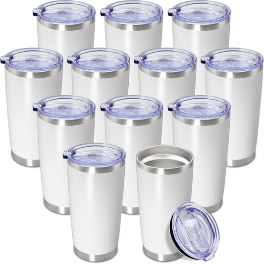 Lunabuddy™ 20 oz White Stainless Steel Vacuum Insulated Travel Tumbler with Lid – 12-Pack