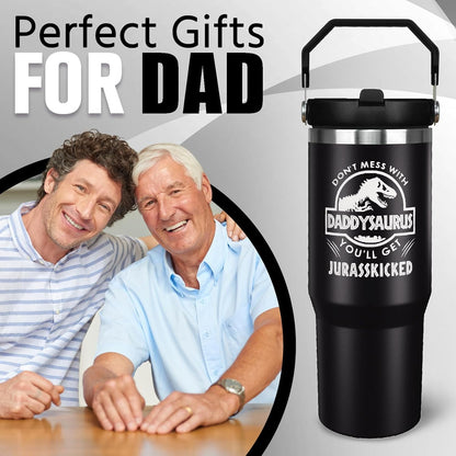 Lunabuddy™ Father''s Day Gifts for Dad 30oz Tumbler with Handle and Straw Vacuum Insulated Water Bottle Stainless Steel, Leak Proof Travel Mug Proud Papa Cup for Men Birthday Christmas Gift from Daughter Son