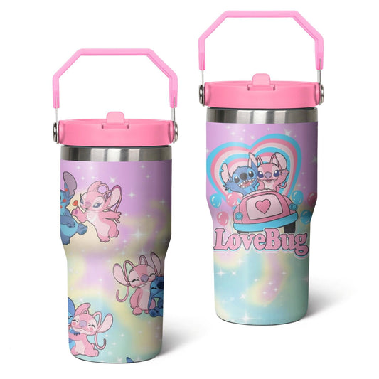 Lunabuddy™ 20oz Cartoon Movie Stainless Steel Tumbler with Lid and Straw,Spill Proof Cartoon Travel Cup for Cartoon Lovers,Double Wall Vacuum Insulated Coffee Mug with Top Handle Pink