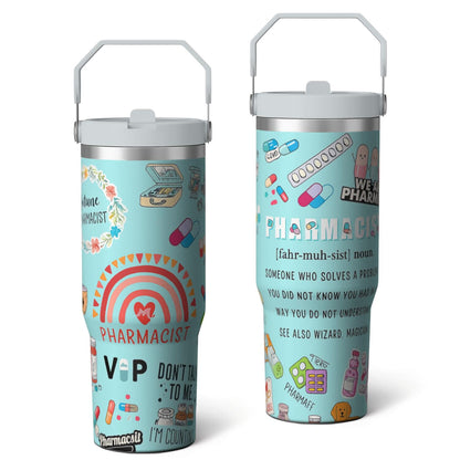 Lunabuddy™ 1pc pharmacist 30oz Tumbler with Straw & Handle - Insulated Stainless Steel Cup | Holiday Gift for Man Women (Christmas, Valentine's, Birthday)