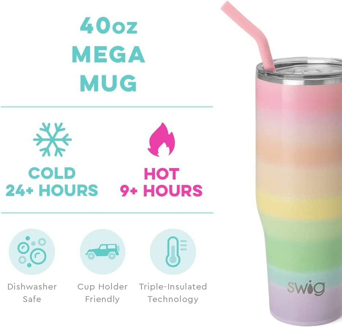 Lunabuddy™ 40oz Mega Mug | Insulated Stainless Steel Tumbler with Handle | Over The Rainbow