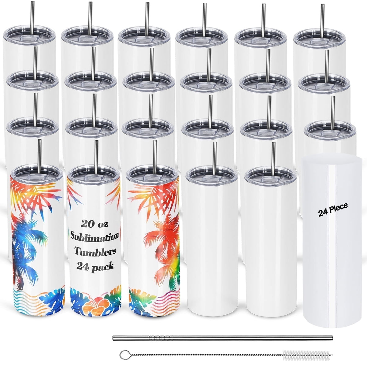 Lunabuddy™ 24 Pack, 20 oz Skinny sublimation Tumblers, Insulated, Stainless Steel, Individually Boxed