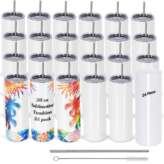Lunabuddy™ 24 Pack, 20 oz Skinny sublimation Tumblers, Insulated, Stainless Steel, Individually Boxed