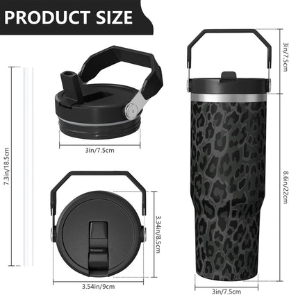 Lunabuddy™ 30oz Insulated Leopard Tumbler with Handle,Featuring a Leak-proof 2-in-1 Lid and Straw,a Vacuum-insulated Travel Coffee Mug,Portable Stainless Steel Water Bottle,Suitable for Both Women and Men
