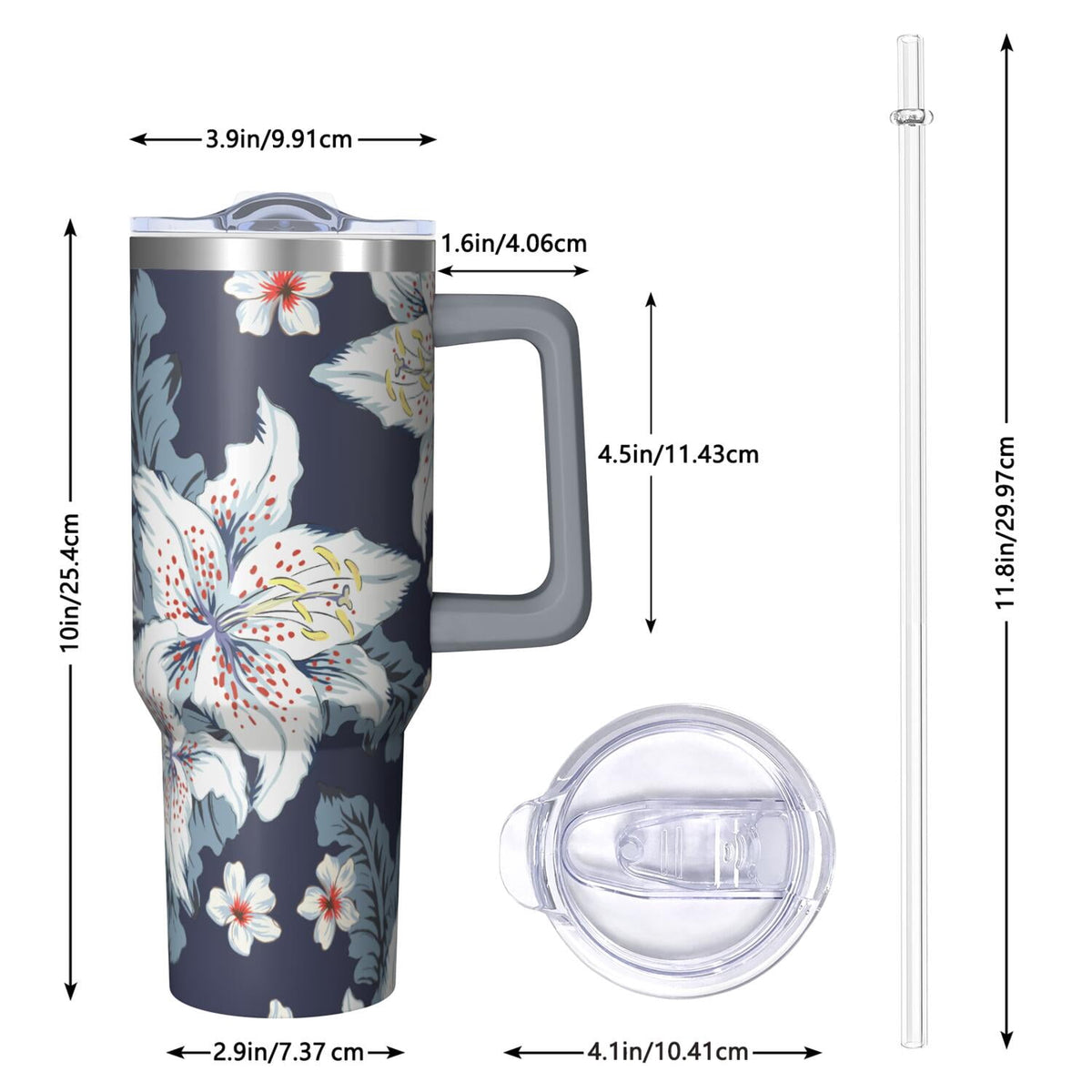 Lunabuddy™ 40 oz Hawaii Tropical Plants Tumbler with Handle, Flip Straw Lid, Vacuum Insulated Leak Proof Stainless Steel Cup, Travel Gifts