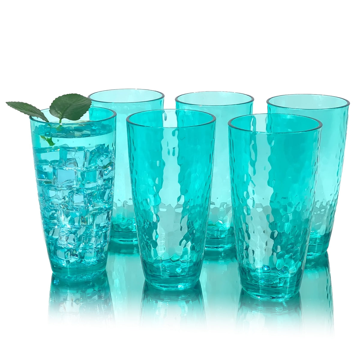 Lunabuddy™ 26-Ounce Large Acrylic Glasses Plastic Tumbler/Drinking Cups,Set of 6 Multi-Hammered Style,BPA Free