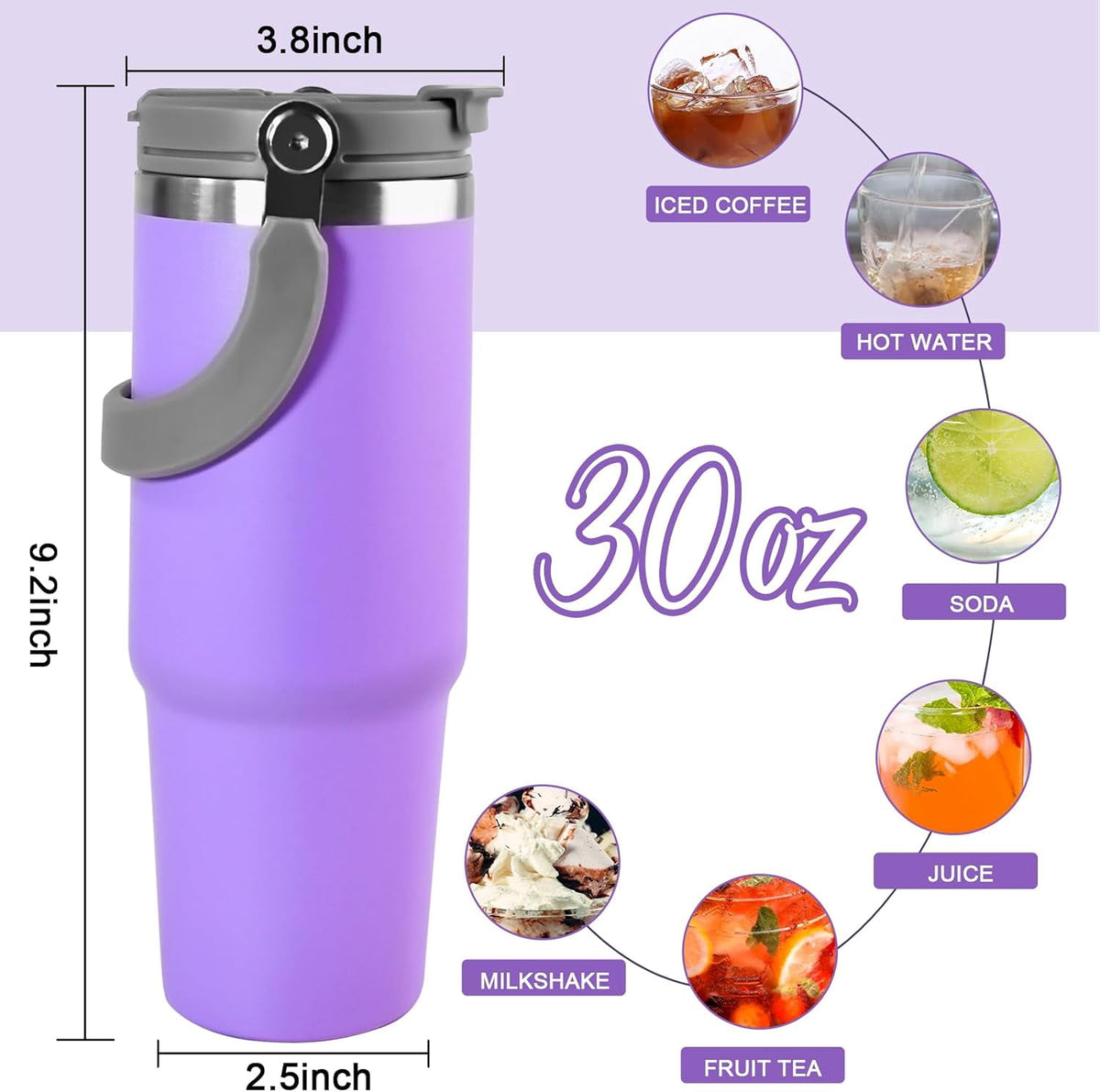 Lunabuddy™ WarmH 20 oz Tumbler with Handle,Insulated Tumbler with Lid and Flip Straw Leak Proof Double Wall Stainless Steel Vacuum Travel Coffee Mug Insulated Water Bottle Thermal Cup, Cupholder Friendly, Black