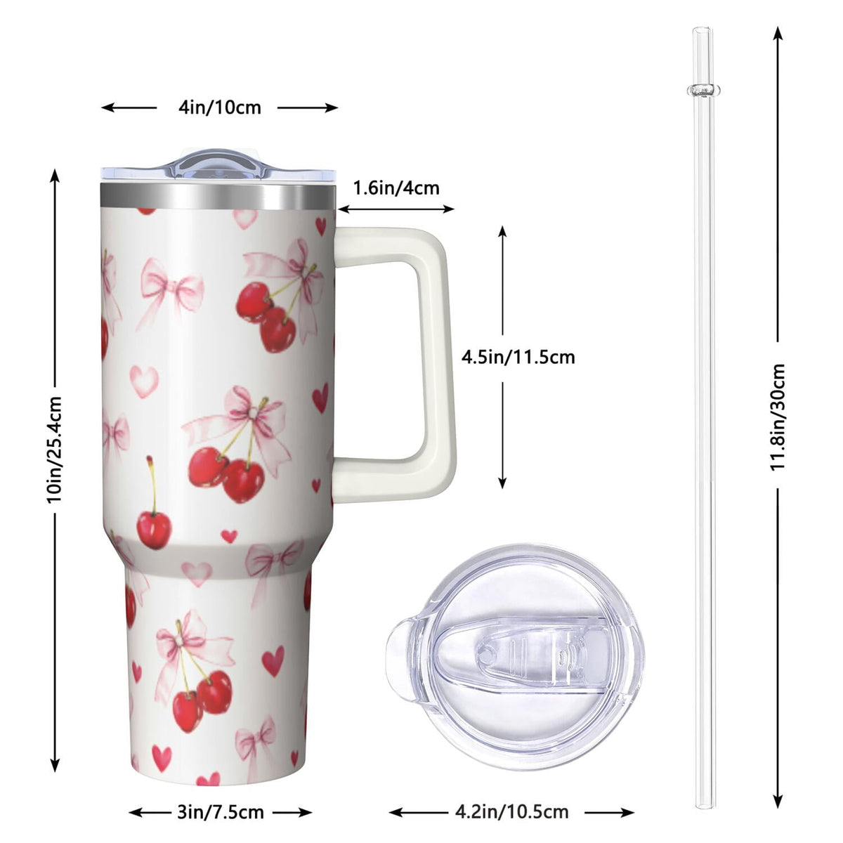 Lunabuddy™ 1pc cherry 40oz Tumbler with Straw & Handle - Insulated Stainless Steel Cup | Holiday Gift for Man Women (Christmas, Valentine's, Birthday)