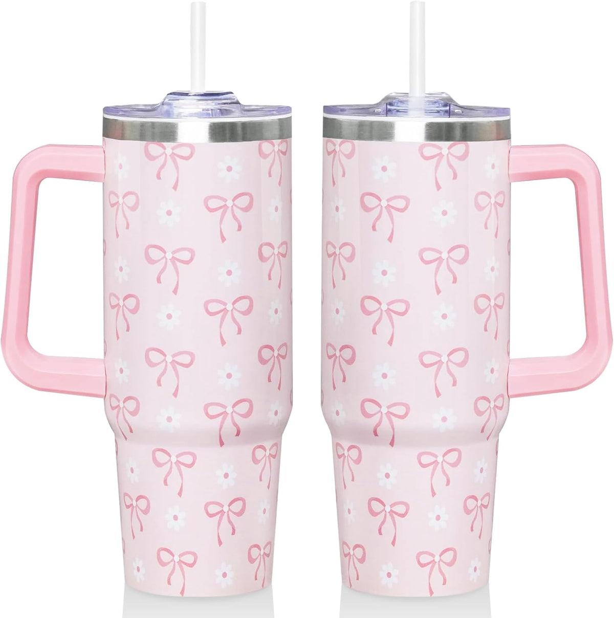 Lunabuddy™ 30 Oz Blue Bow Tumbler with Handle and Straw, Insulated Stainless
