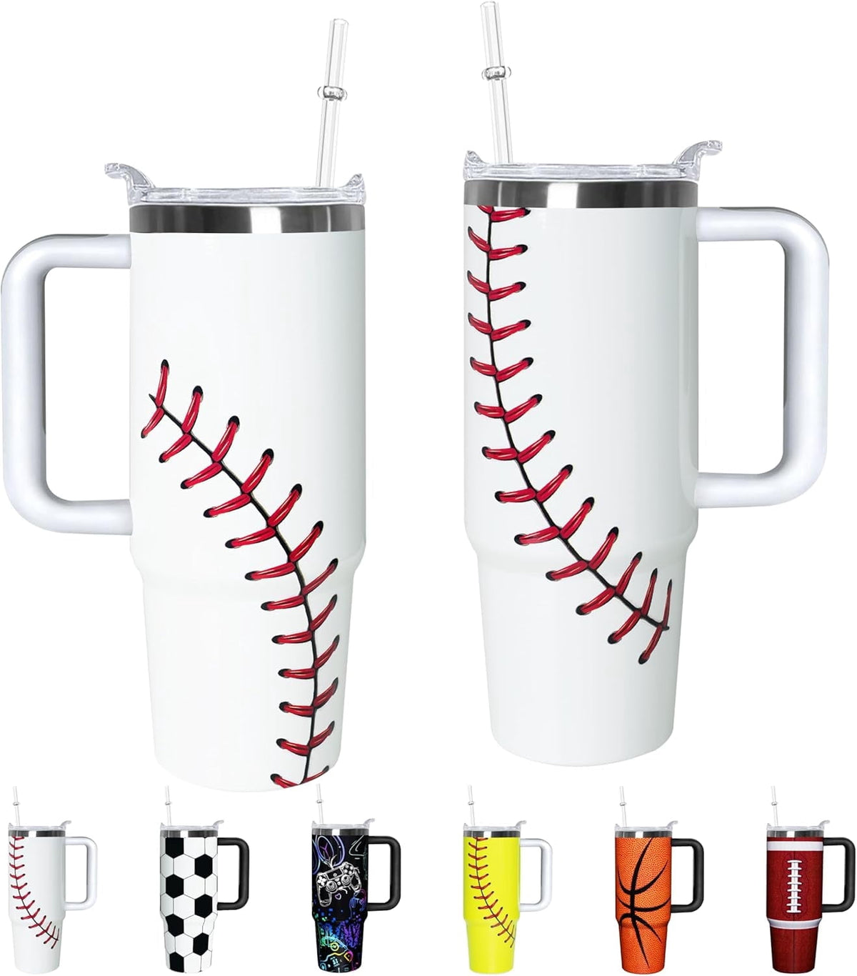 Lunabuddy™ Football Lover Gift 30 oz Flip Straw Tumbler with Top Handle