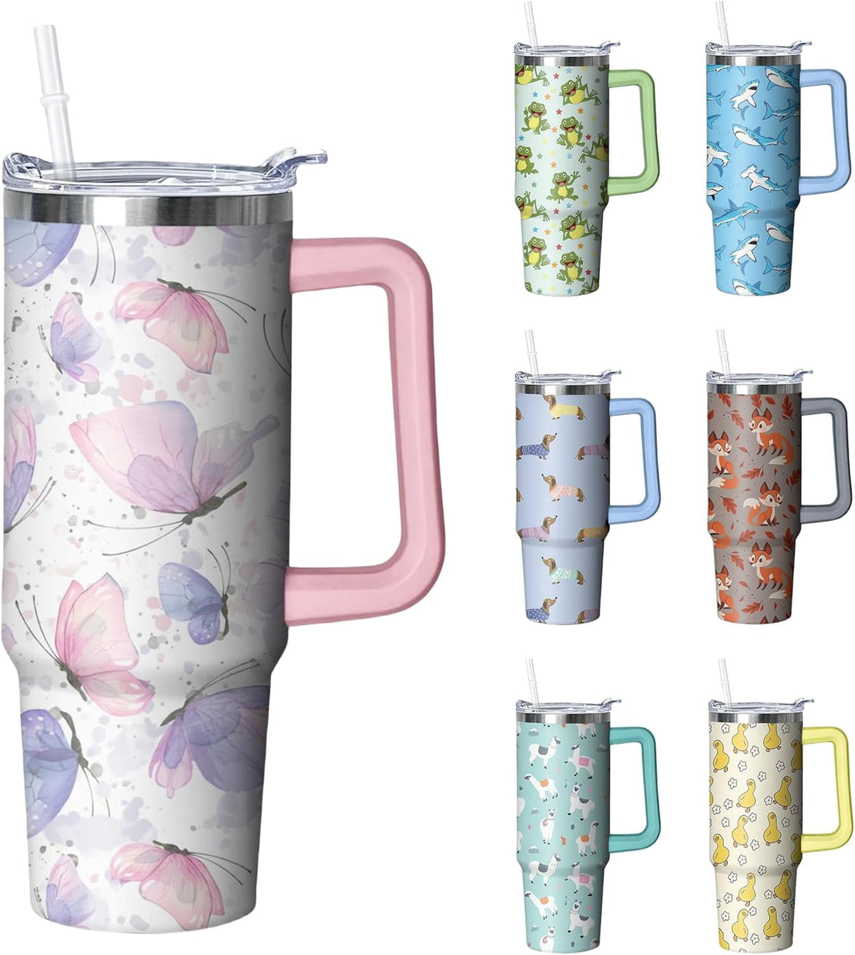 Lunabuddy™ 30 oz Duck Tumbler with Handle and Straw, Insulated Stainless Steel